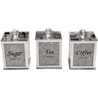Glamorous Set of 3 Diamond Crushed Tea & Coffee Jars
