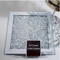 Elegant Set Of 4 Silver Jewel Mirror Coasters