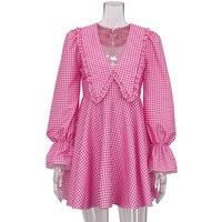 Women's Pink Plaid Butterfly Neck Summer Dress - Breathable & Stylish
