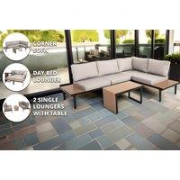 Sienna 3-in-1 Steel & Polywood Weather-Resistant Garden Lounger Set - Modular Outdoor Sofa & Table