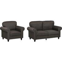 Mid-Century Dark Brown Fabric 2-Seater Sofa or Armchair - Modern Linen, Sturdy Wood Legs