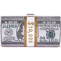 Pink Women's Shimmering Evening Clutch Bag - Statement Purse with Dollar Pattern, Multiple Colours & Shapes