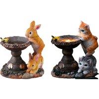Solar Outdoor Animal Bird Bath- Rabbit Or Cat Option
