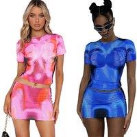 Techno Body Print Milky Way Top & Mini Skirt Festival Outfit!