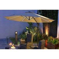 3m Khaki Adjustable Cantilever Parasol with Base & LED Lights