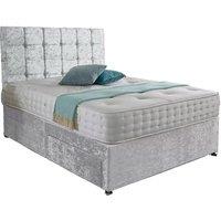 Crushed Velvet Divan Bed & Memory Sprung Mattress - Silver, Blue & Ivory!