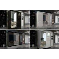 High Gloss Mirror Sliding Door Wardrobe - White & Black, Modern Storage, Double Size