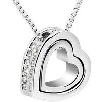 Double Heart White-Gold Plated Pendant Necklace!