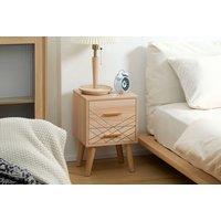 Scandi Wood-Effect Bedside Table With 2 Storage Drawers - Art Deco Style, Solid Wood Legs