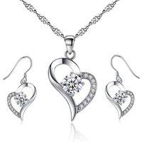 Heart-Shaped Rhodium Plated Jewellery Set With Austrian Crystals!