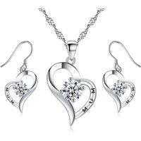 Heart Shaped Crystal & Rhodium Plated Jewellery Set For Mum!