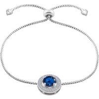 Rhodium Plated Blue Sapphire Adjustable Bracelet