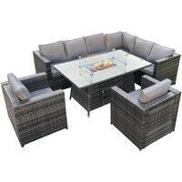 8-Seater Weatherproof Rattan Dining Set with Fire Pit Table