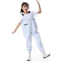 Unisex Blue Kids' Waterproof Dungarees with Integrated Welly Boots - Lightweight Outdoor Rain Gear