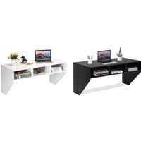 Wall Mounted Computer Desk With 3 Storage Compartments - Black Or White