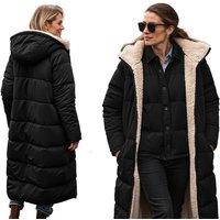 Black Women's Longline Teddy Fleece Reversible Quilted Parka Jacket - Thermal-Lined, Hooded, 8 Colours