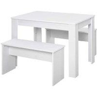 3-Piece Dining Set With Benches - White