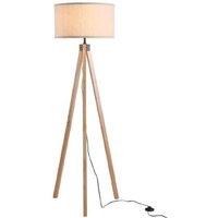 Elegant Rubber Wood Tripod Floor Lamp - Timeless Beige