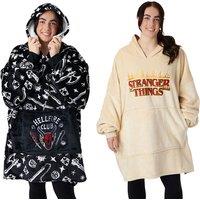 Unisex Black Stranger Things Oversized Blanket Hoodie - Lightweight Fleece Loungewear for Kids & Adults