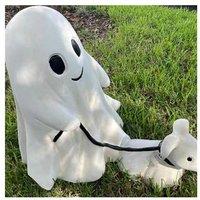 Halloween Ghost Walking Dog Statue