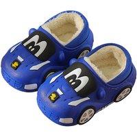 Kids' Car Cartoon Warm Non-Slip Slippers - Fleece-Lined, Waterproof, 7 Sizes, 4 Colours