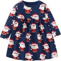 Girl'S Santa Print Long Sleeves Christmas Dress - 6 Sizes