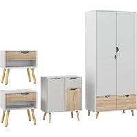 Wardrobe, Storage Cabinet & Nightstand Dual-Toned Furniture Set