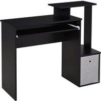 Contemporary Black Storage Computer Desk - Space-Saving TV Stand, Shelves & Sliding Keyboard Tray for Modern Living Rooms
