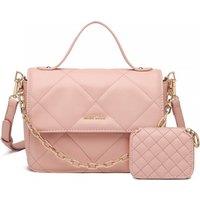 Miss Lulu Pink Diamond Quilted Leather Chain Shoulder Bag