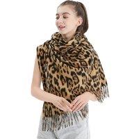 Women'S Leopard Print Warm Scarf- Grey, Khaki, & Yellow