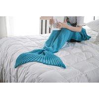Unisex Blue Super Soft Hand Crocheted Mermaid Tail Sofa Blanket