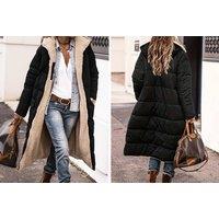 Unisex Grey Women'S Teddy Fleece Lined 2-In-1 Longline Puffer Parka Jacket - Reversible, Thermal, Machine Washable
