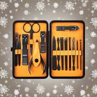 Luxury Christmas Grooming Gift Set for Men - 15-Piece Manicure & Pedicure Kit, Gift-Boxed, For Him