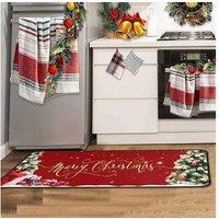 2Pcs Set Xmas Kitchen Washable Floor Mat