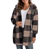 Unisex Green Block Knit Plaid Cotton Blend Cardigan - Colour Block, Hooded, UK 8-18