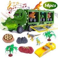 14Pc Dinosaur Truck Toy Set - Green, Blue Or Brown
