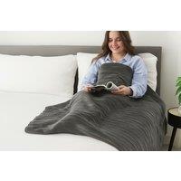 Electric Heated Fleece Throw Blanket - Machine Washable, Grey Double Flannel, Large or XL