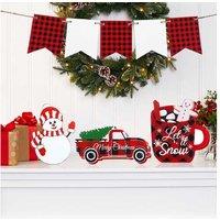 6Pcs Xmas Wooden Tiered Tray Decor