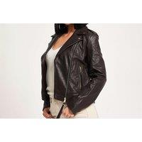 Unisex Women'S Real Leather Gold Trim Biker Jacket - Brown, Lightweight, Relaxed Fit, 8 Sizes