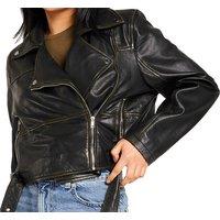 Women'S Black Oversized Cropped Real Leather Jacket - 6 Sizes