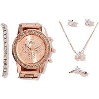 5-Piece Women's Quartz Watch & Jewellery Gift Set - Silver, Gold, Rose Gold Options