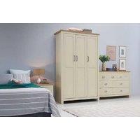 Cream Oak 3-Door Wardrobe & Bedside Set - Durable Storage Bedroom Furniture