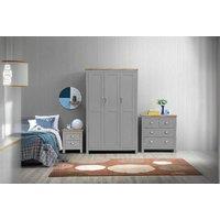 3-Piece Bedroom Furniture Set - Cream Or Light Grey Wardrobe, 4-Drawer Chest, 2-Drawer Bedside Table, Oak-Effect Top, Durable Melamine