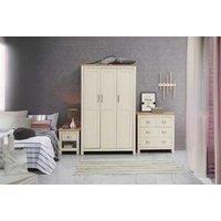 Cream & Grey 3-Piece Bedroom Set - Triple Wardrobe, 4-Drawer Chest & Bedside Table, Modern Storage Furniture