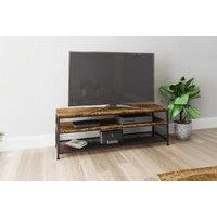 Walnut TV Unit Stand with Open Shelves - Vintage Bedroom Storage Solution