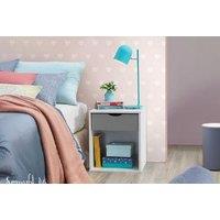 Contemporary White & Grey Bedside Table with Drawer - Compact Storage Nightstand