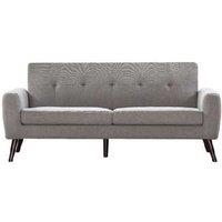 Grey Fabric Modern 3-Seater Sofa - Button Back, Wooden Legs