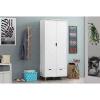 Scandinavian White 2 Door Wardrobe with Drawers - Slim Space-Saving Modern Bedroom Storage