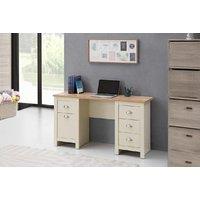 Cream Office Desk with 5 Storage Drawers & Cupboard - Contemporary Bedroom Workstation