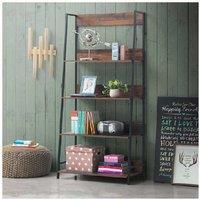 Rustic Oak Bookcase with Metal Frame - 4-Shelf Bedroom Storage, Industrial Style